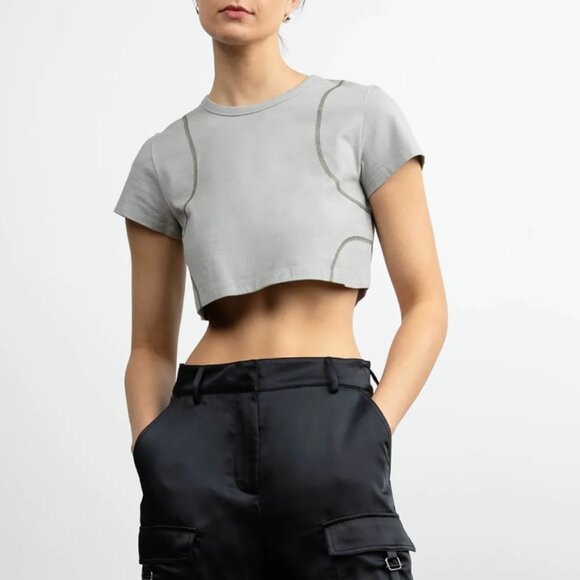 OAK+FORT Organic Cotton Cropped Tee with Stitching in Limestone Size XS (NWOT) - Picture 1 of 4